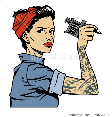 Vintage attractive tattooist pin up girl 79632487