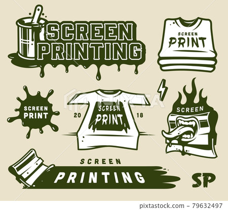 Vintage screen printing elements set Vintage screen printing elements set 79632497