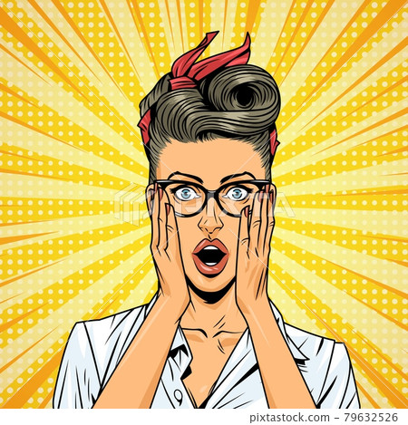 Comic pretty surprised girl Comic pretty surprised girl 79632526