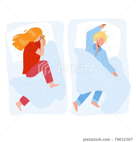 Sleeping Child Boy And Girl In Cozy Bed Vector 79632567