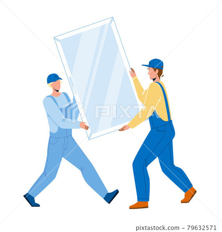 Pvc Window Carrying Men For Installing Vector 79632571