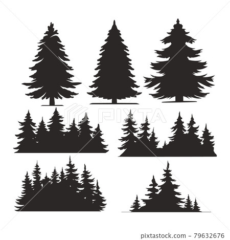 Vintage trees and forest silhouettes set 79632676