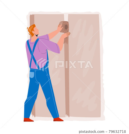 Drywall Installer Making Wall Renovation Vector 79632718