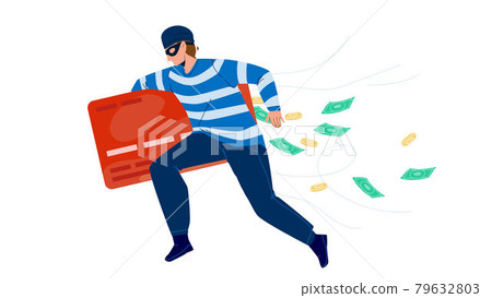Thief Man Stealing Money From Credit Card Vector 79632803