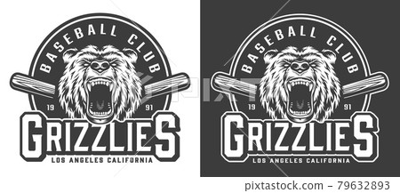 Vintage monochrome aggressive bear mascot emblem 79632893