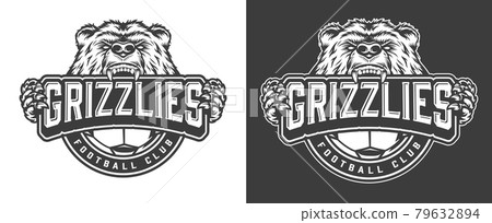 Angry bear football club mascot label 79632894