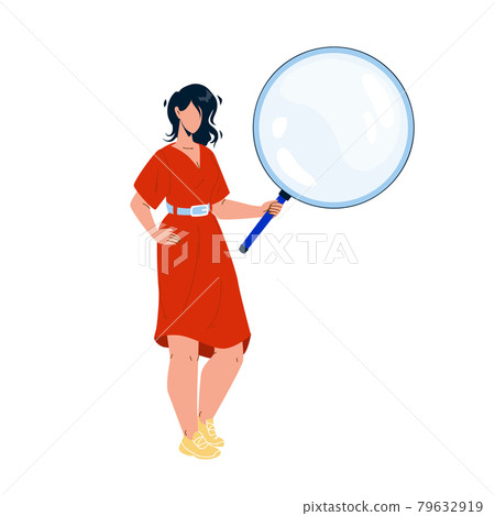 Girl Looking Through Magnifying Glass Tool Vector Girl Looking Through Magnifying Glass Tool Vector 79632919