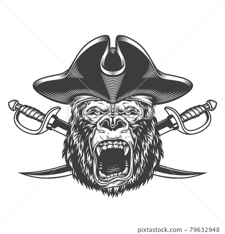 Angry gorilla head in pirate hat 79632948