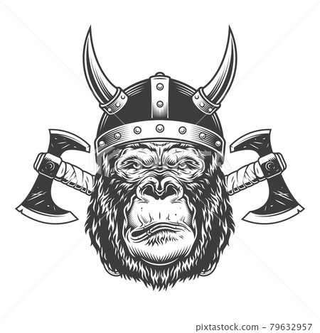Vintage monochrome serious gorilla head 79632957