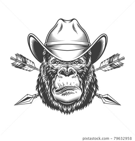 Serious gorilla head in cowboy hat 79632958