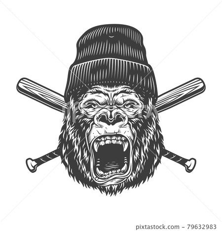 Vintage angry gorilla head in beanie hat 79632983