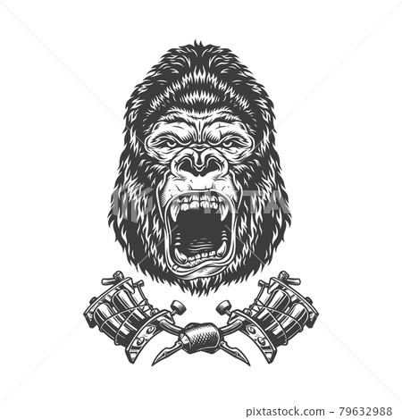 Vintage monochrome angry gorilla head 79632988