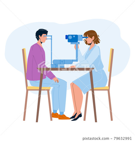 Eye Checking Patient In Doctor Cabinet Vector 79632991
