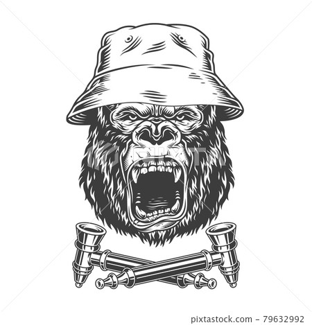 Ferocious gorilla head in panama hat 79632992