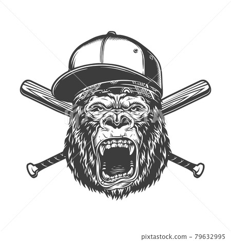 Vintage monochrome ferocious gorilla head 79632995