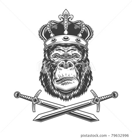 Serious gorilla head in royal crown 79632996