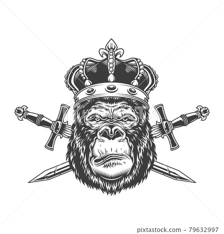 Vintage serious gorilla head in crown Vintage serious gorilla head in crown 79632997