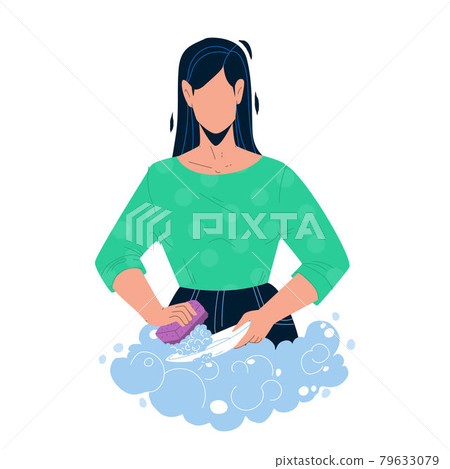 Washing Dishes With Soap In Kitchen Sink Vector Washing Dishes With Soap In Kitchen Sink Vector 79633079