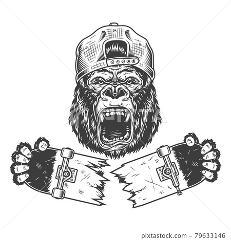 Angry gorilla cracked skateboard 79633146