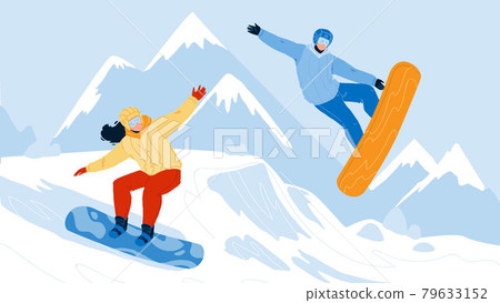 Snowboarding Sport People On Snowy Mountain Vector 79633152