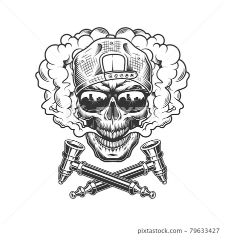 Vintage hipster skull in smoke cloud 79633427