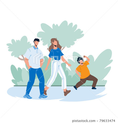 In Family Park Walking Parents With Child Vector 79633474