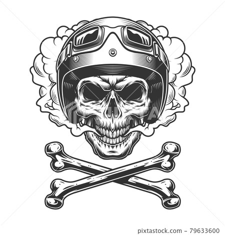 Vintage motorcyclist skull in smoke cloud Vintage motorcyclist skull in smoke cloud 79633600