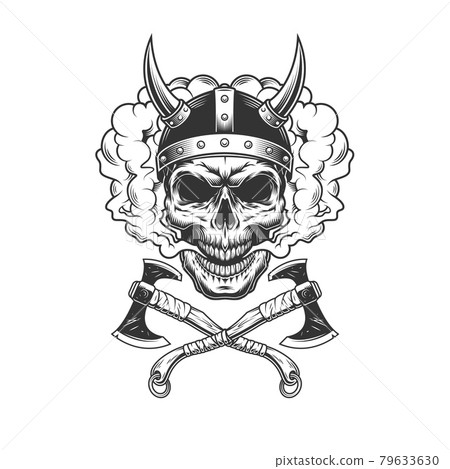 Viking skull wearing horned helmet Viking skull wearing horned helmet 79633630