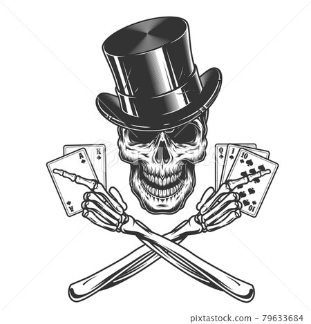 Vintage monochrome skull in cylinder hat 79633684
