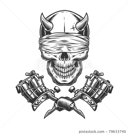 Vintage monochrome demon skull Vintage monochrome demon skull 79633740