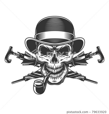 Vintage gentleman skull in fedora hat 79633920