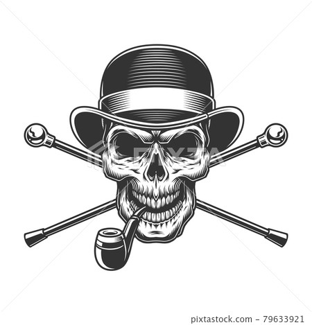 Vintage gentleman skull in fedora hat 79633921
