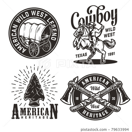 Vintage monochrome wild west prints set 79633994
