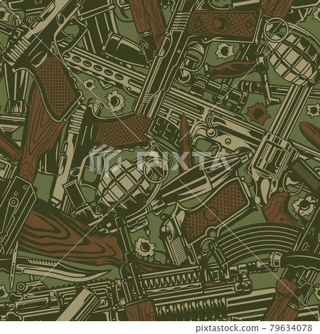 Vintage military seamless pattern - Stock Illustration [79634078] - PIXTA