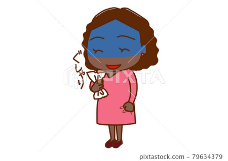 <Whole body / diagonal> An African woman who squeezes a piece of paper and has a pale and disturbing smile. <Whole body / diagonal> An African woman who squeezes a piece of paper and has a pale and disturbing smile. 79634379