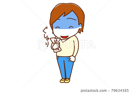 <Whole body / diagonal> A white man who squeezes a piece of paper and has a pale and disturbing smile. 79634385