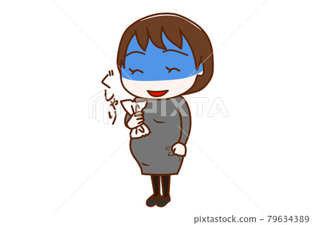<Whole body / diagonal> A pregnant woman who squeezes the paper and smiles with a pale complexion and a disturbing smile. <Whole body / diagonal> A pregnant woman who squeezes the paper and smiles with a pale complexion and a disturbing smile. 79634389