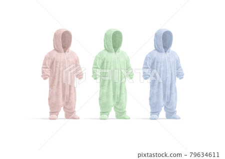Blank colored kid plush jumpsuit with hood mockup, side view 79634611