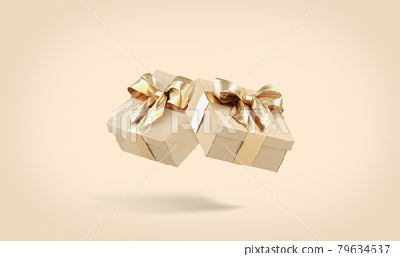 Blank gold gift box with ribbon mockup, no gravity Blank gold gift box with ribbon mockup, no gravity 79634637