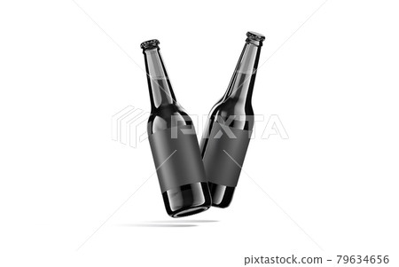 Blank black glass beer bottle with label mockup, no gravity 79634656