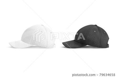 Blank black and white baseball cap mockup, side view Blank black and white baseball cap mockup, side view 79634658
