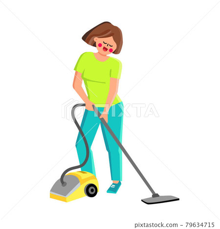 Vacuum Cleaner Using Girl For Cleaning Room Vector 79634715