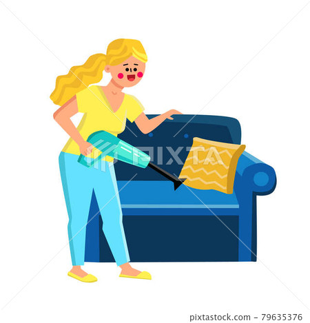 Handheld Vacuum Girl Use For Cleaning Sofa Vector 79635376