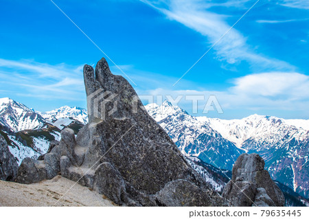 Superb view and dolphin rocks seen from the ridgeline of the Northern Alps Superb view and dolphin rocks seen from the ridgeline of the Northern Alps 79635445
