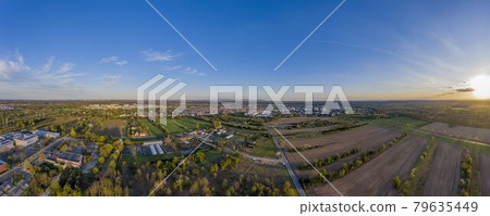 Aerial view over the city of Walldorf close to Frankfurt in Germany at evening time Aerial view over the city of Walldorf close to Frankfurt in Germany at evening time 79635449