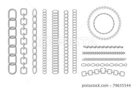 Metal Chains, Silver, Chrome or Steel Links and Hyperlinks. Round Border with Stainless Rings. Heavy Decorative Elements 79635544