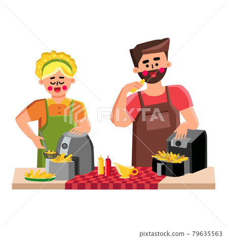 Air Fryer Cooking Fried Potato On Kitchen Vector Air Fryer Cooking Fried Potato On Kitchen Vector 79635563