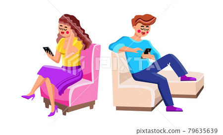 Using Smartphones Man And Woman People Vector 79635639