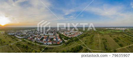 Panoramic drone picture of the German town of Moerfelden-Walldorf Panoramic drone picture of the German town of Moerfelden-Walldorf 79635907