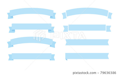 Illustration material set of various shapes of light blue ribbon tape 79636386